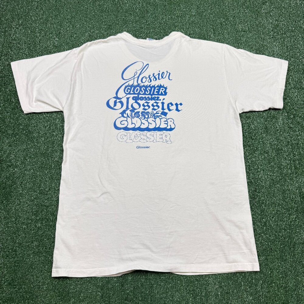 Glossier Birthday Logo T Shirt Size L White Short Sleeve Crew Neck Streetwear